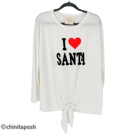 Fantastic Fawn - Ivory "I Love Santa" Graphic Front Tie Top - Picture 2 of 4